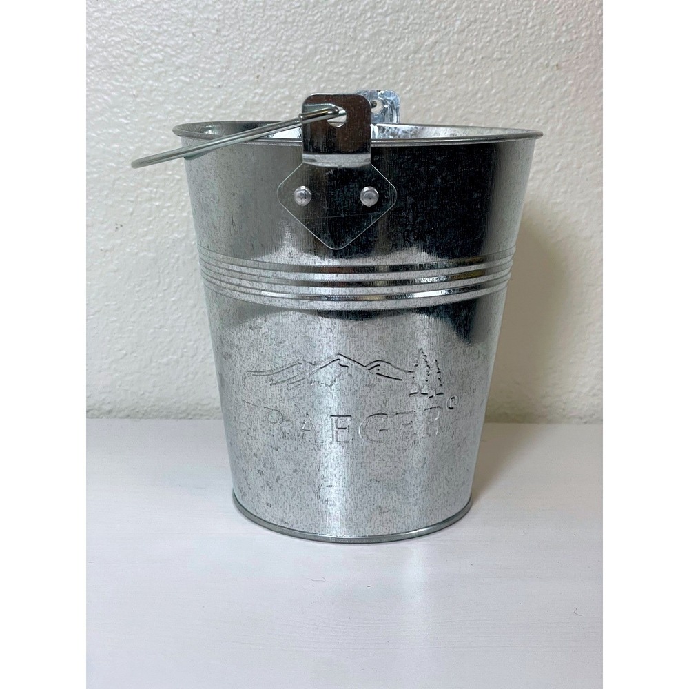 Traeger Grill Galvanized Metal Bucket Decorative‎ Storage Pail Handle